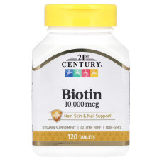 Биотин, Biotin, 21st Century, 10 000 мкг, 120 таблеток