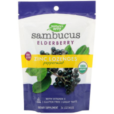 Льодяники для імунітету, бузина, цинк + вітамін C, Sambucus® Immune Lozenges, Nature's Way, перцева м'ята, 24 льодяники