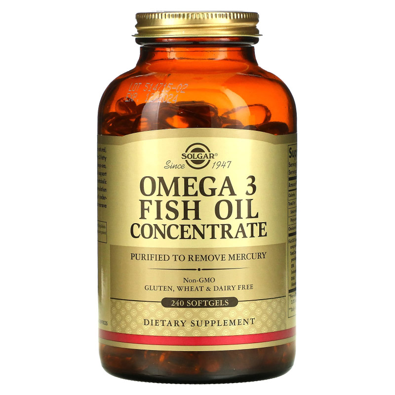 Омега-3, Omega-3 Fish Oil, Solgar, концентрат риб'ячого жиру, 240 гелевих капсул