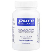 Ашвагандха, Ashwagandha, Pure Encapsulations, для підтримки щитовидної залози, суглобів, адаптогенів, розумового зосередження, емоційного благополуччя та пам'яті, 500 мг, 60 капсул