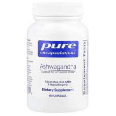 Ашвагандха, Ashwagandha, Pure Encapsulations, для підтримки щитовидної залози, суглобів, адаптогенів, розумового зосередження, емоційного благополуччя та пам'яті, 500 мг, 60 капсул