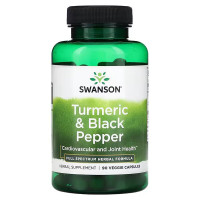 Куркума и черный перец, Turmeric & Black Pepper, Swanson, 90 растительных капсул