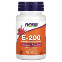 Витамин Е со смешанными токоферолами, E-200, Now Foods, 134 мг (200 МЕ), 100 гелевых капсул