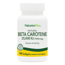 Бета-каротин натуральний, Natural Beta Carotene, Nature's Plus, 25000 МО (7500 мкг), 90 гелевих капсул