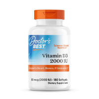 Вітамін D3, Vitamin D3, Doctor's Best, 50 мкг (2000 МО), 180 гелевих капсул