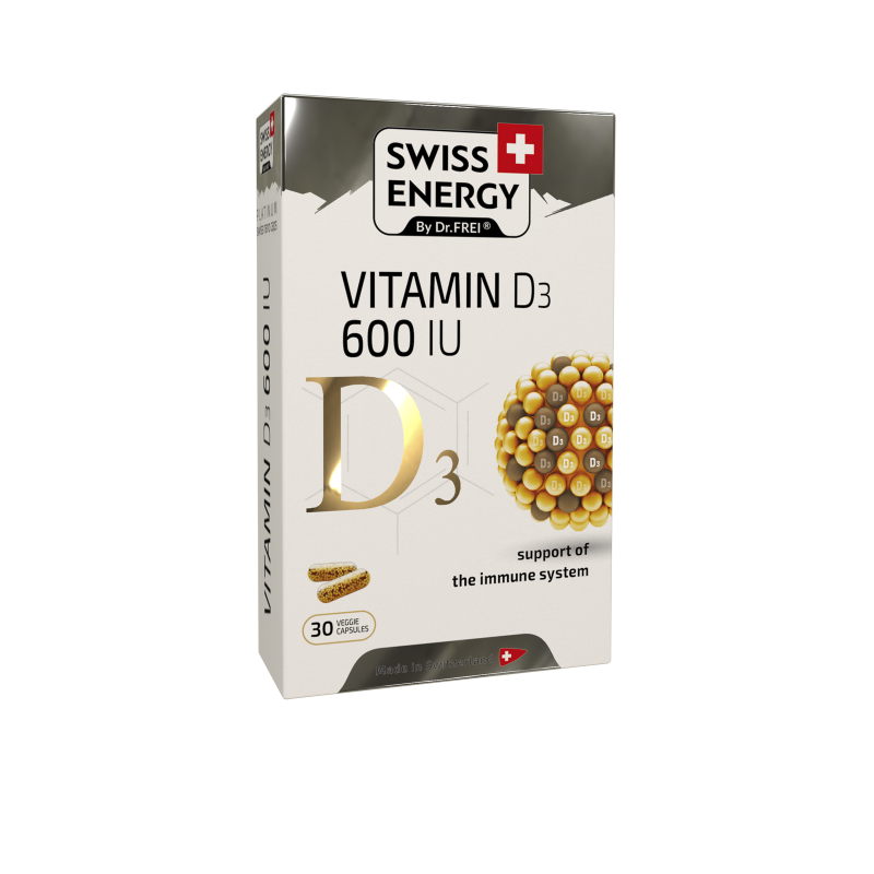 Вітамін D3 для імунітету, D3 600 IU, Swiss Energy, 15 мкг (600 МО), 30 веганських капсул