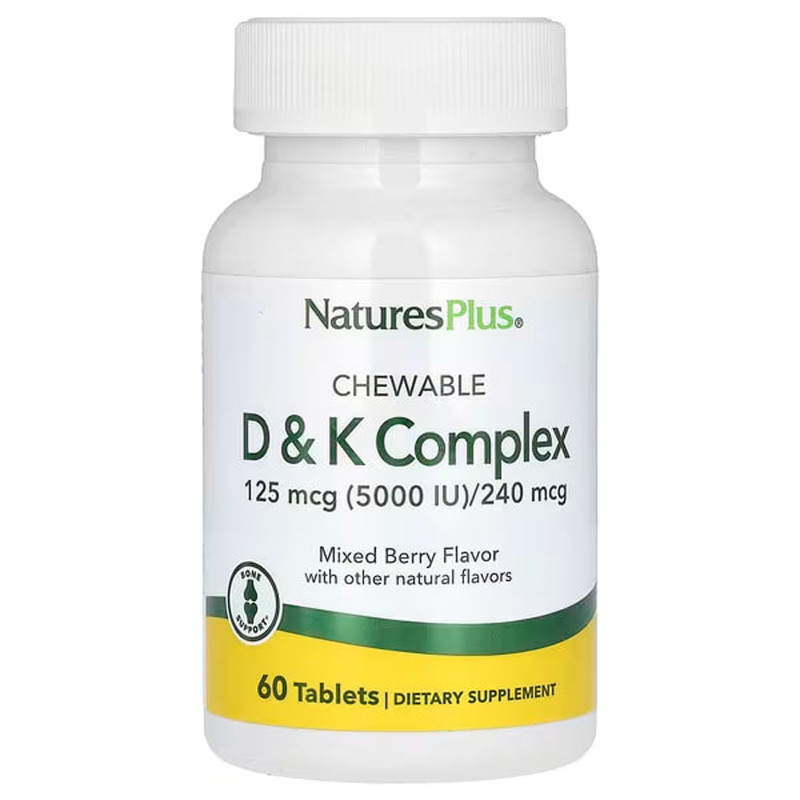 Вітаміни D і K, жувальний комплекс, Chewable D&K Complex, Nature's Plus, зі смаком ягід, 60 вегетаріанських таблеток