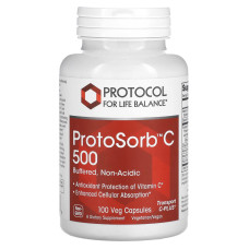 Вітамін С комплекс, ProtoSorbC 500, Protocol for Life Balance, буферизований, некислотний, 100 веганських капсул