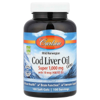 Риб'ячий жир з печінки тріски, Cod Liver Oil, Carlson, норвезький, 1000 мг, 100 гелевих капсул