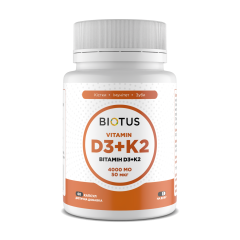 Витамин D3+К2, Vitamin D3+K2, Biotus, 4000 МЕ/50 мкг, 60 капсул