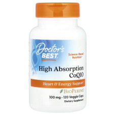 Коэнзим Q10, High Absorption CoQ10 with BioPerine®, Doctor's Best, с биоперином, 100 мг, 120 капсул