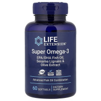 Омега-3, Super Omega-3, Life Extension, рыбий жир EPA/DHA, лигнаны кунжута и экстракт оливок, 60 гелевых капсул