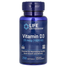 Витамин D3, Vitamin D3, Life Extension, 25 мкг (1000 МЕ), 250 гелевых капсул