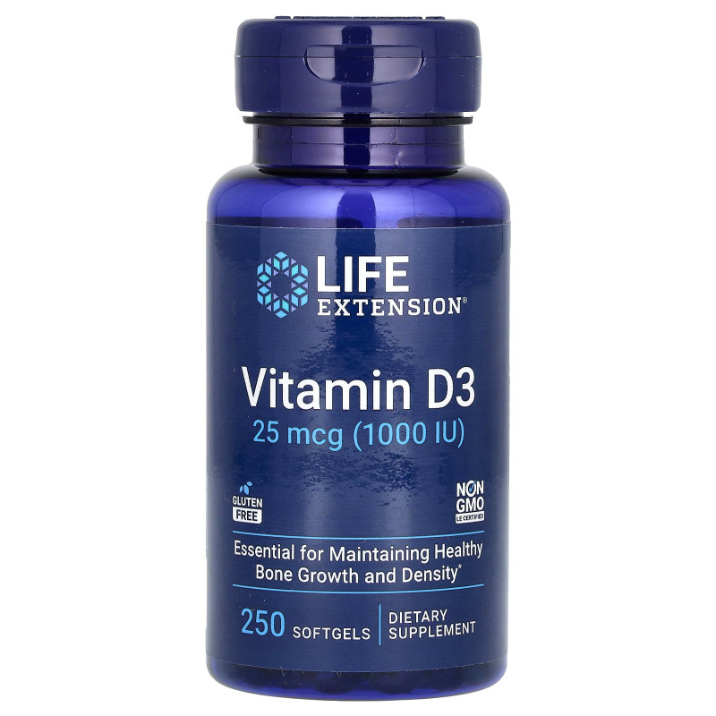 Витамин D3, Vitamin D3, Life Extension, 25 мкг (1000 МЕ), 250 гелевых капсул