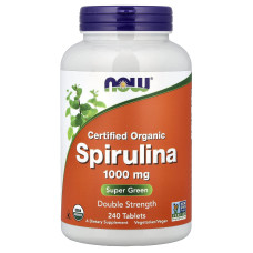 Спирулина, Spirulina, NOW Foods, органическая, сертифицированная, 1000 мг, 240 таблеток