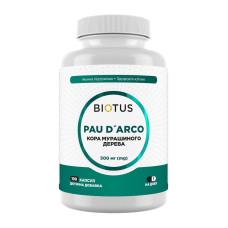 По д'арко (кора мурашиного дерева), Pau D'Arco, Biotus, 500 мг, 100 капсул