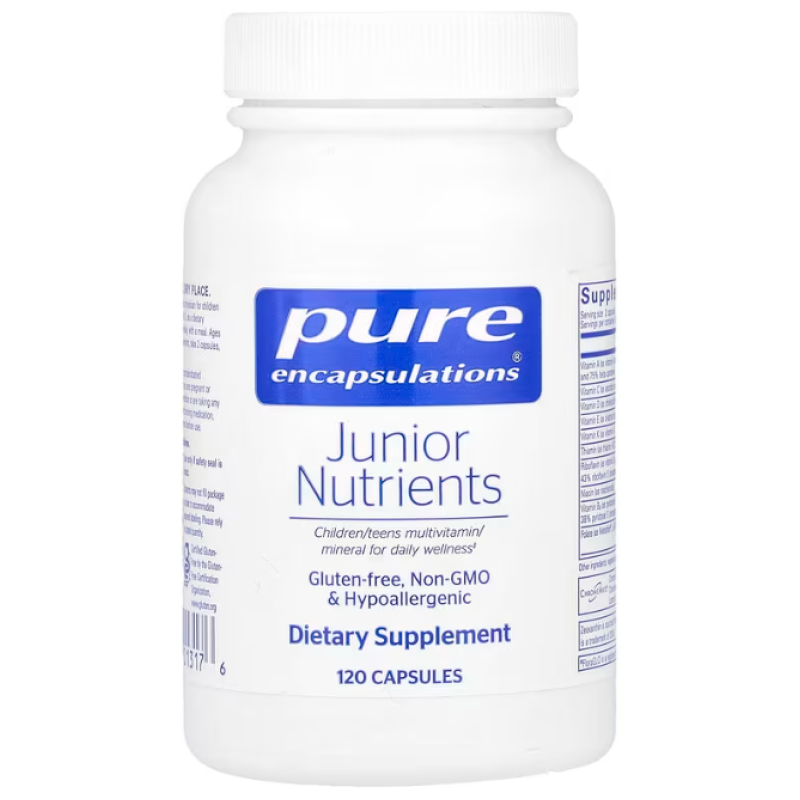 Мультивитамины и минералы для детей, Junior Nutrients, Pure Encapsulations, без железа, от 4 лет, 120 капсул