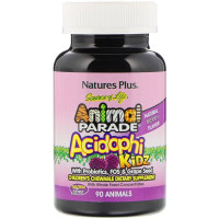 Пробиотики для детей, AcidophiKidz, Nature's Plus, Animal Parade, вишневый вкус, 90 жевательных конфет в форме животных