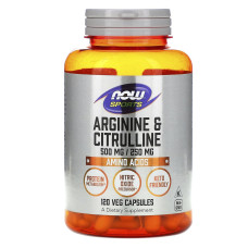 Аргінін та цитрулін, Arginine & Citrulline, Now Foods, Sports, 500 мг/250 мг, 120 вегетаріанських капсул