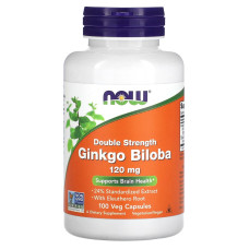 Гинкго Билоба, Ginkgo Biloba, Now Foods, двойная сила, 120 мг, 100 вегетарианских капсул