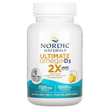 Риб'ячий жир з вітаміном D3, Ultimate Omega 2X, Nordic Naturals, лимон, 60 гелевих міні капсул