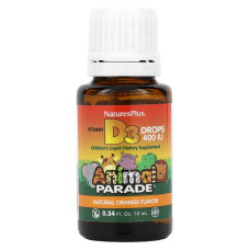 Вітамін D3 у краплях, Vitamin D3 Drops, Nature's Plus, Animal Parade, апельсиновий смак, 400 МО, 10 мл