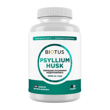 Подорожник, Psyllium Husk, Biotus, порошок лушпиння, 200 капсул (2000 мг на 4 капсули)