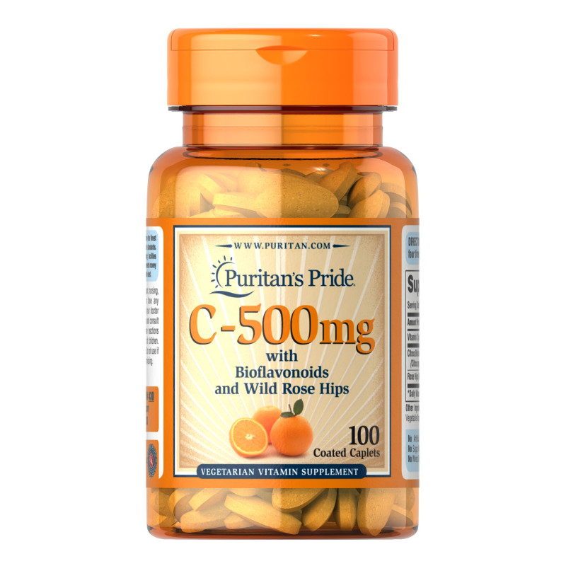 Вітамін С з біофлавоноїдами, Vitamin C, Puritan's Pride, з шипшиною, 500 мг, 100 каплет