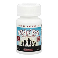 Витамин D3 для детей, Kids D-3 400 IU, Source Naturals, вкус черной вишни, 100 быстрорастворимых таблеток
