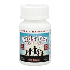 Витамин D3 для детей, Kids D-3 400 IU, Source Naturals, вкус черной вишни, 100 быстрорастворимых таблеток