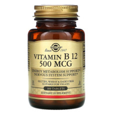 Витамин В12 (цианокобаламин), Vitamin B12, Solgar, 500 мкг, 100 таблеток