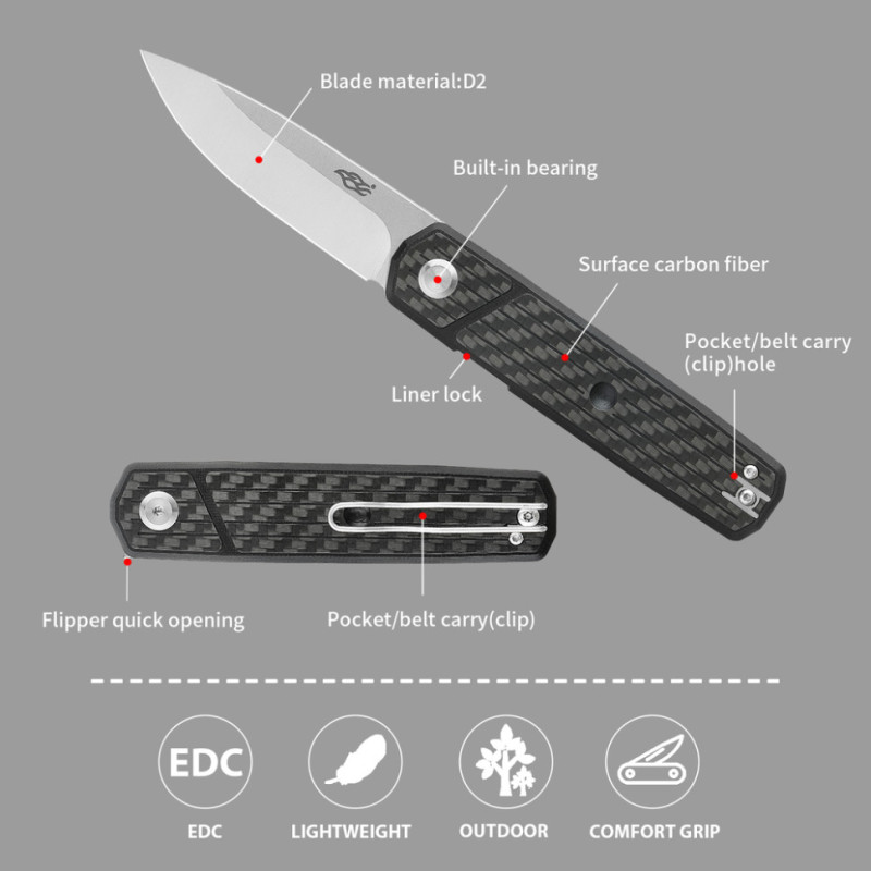 Нiж складаний Firebird FH927-CF чорний карбон