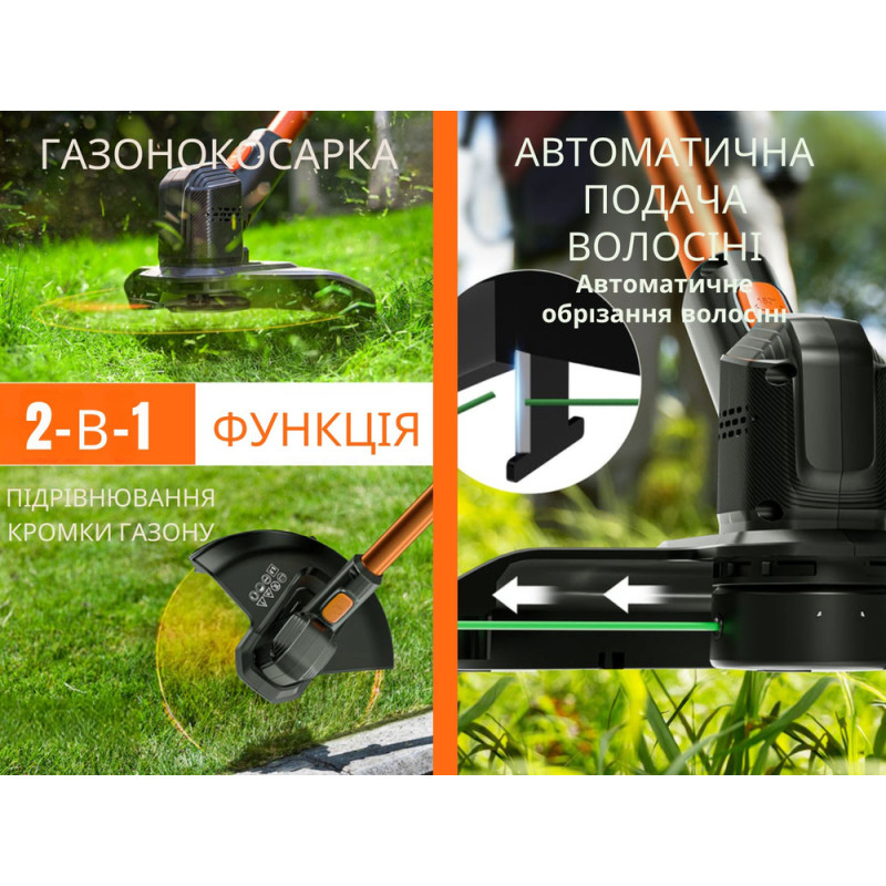 Акумуляторна газонокосарка тример Litheli, живлення від павербанку (УМБ Litheli Power Bank 10000 mAh, 45 W, 2А в комплекті)