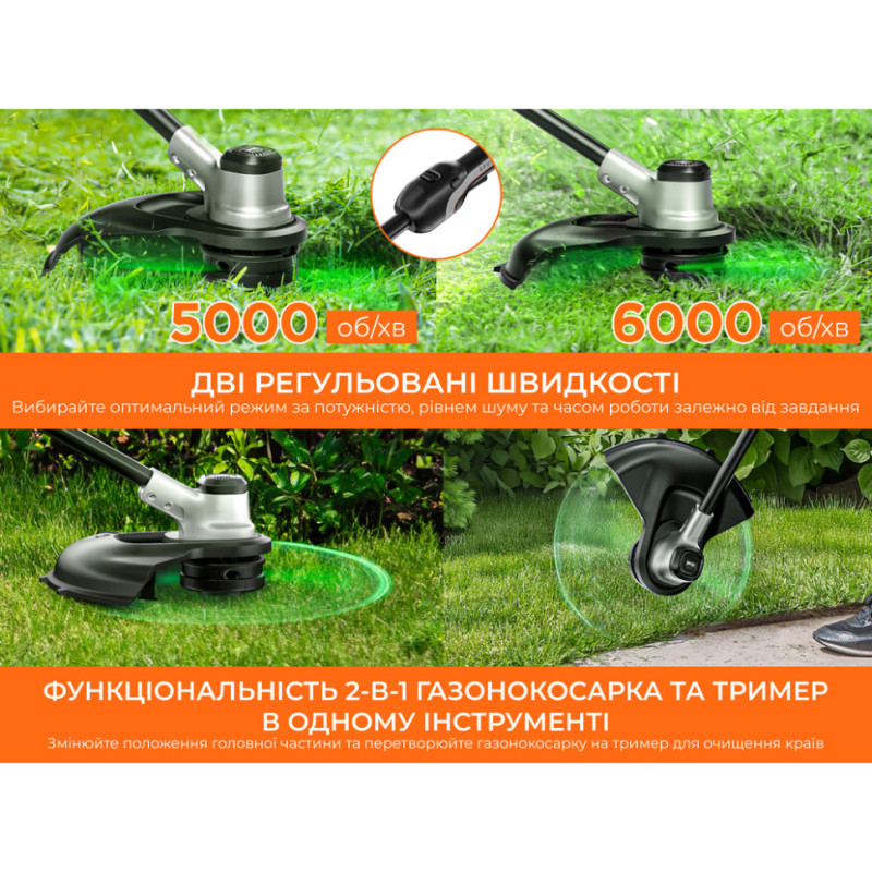 Акумуляторна газонокосарка тример Litheli, живлення від павербанків (УМБ Litheli Power Bank 20000 mAh, 45 W, 2.5А, 2 шт в комплекті)