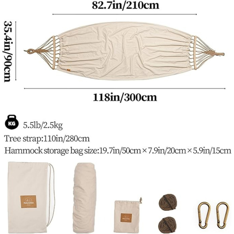 Гамак одномісний без перекидання Naturehike CNK2450WS018, бавовна, бежевий
