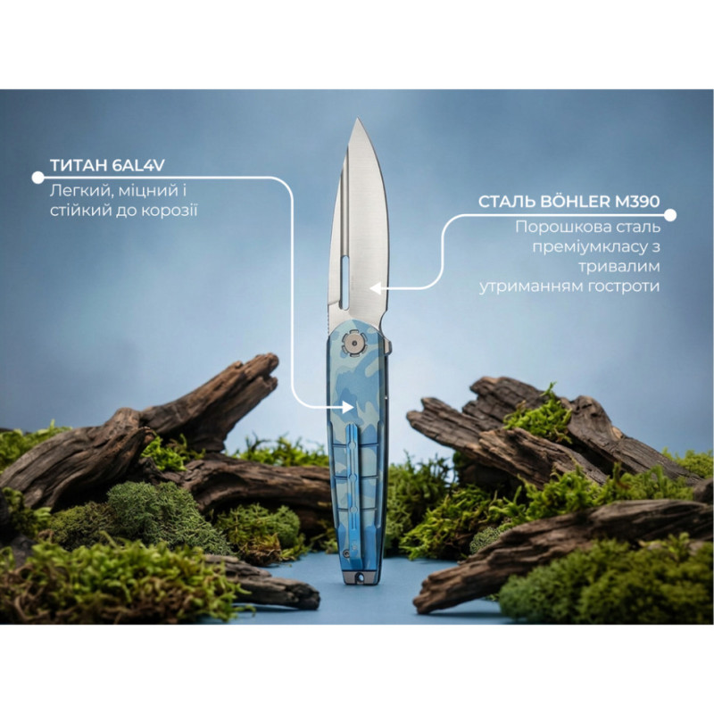 Ніж складаний туристичний Weknife Hull (9.9 см) Bohler M390 / Titanium синій