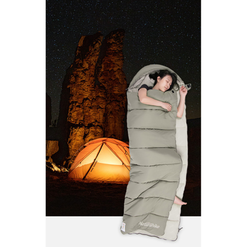 Спальний мішок з капюшоном Naturehike M300 NH20MSD02, зелений, правий