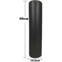 Массажный ролик (валик) EasyFit Foam Roller, Длина 90 см, Диаметр 14,5 см, Пена EVA с мелкой массажной поверхностью, для МФР, фитнеса, йоги и реабилитации, Черный