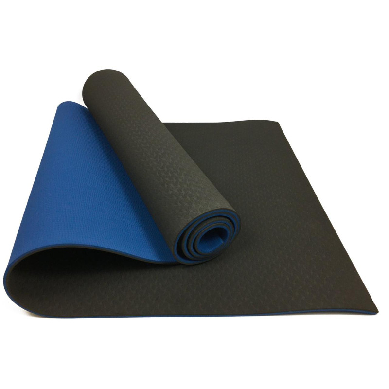 Двухслойный коврик EasyFit для пилатеса, фитнеса и йоги, 183x61 см, толщина 6 мм, TPE/TC, ECO-Friendly, черно-синий