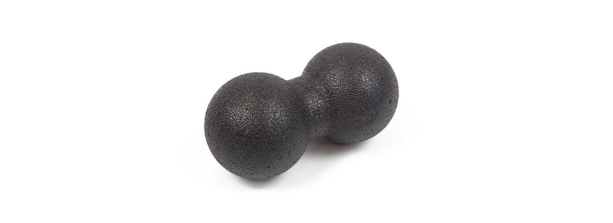 Двойной массажный мяч EasyFit DuoBall, Длина 16 см, Диаметр 8 см, Материал EPP, для МФР, снятия напряжения и самомассажа, Черный