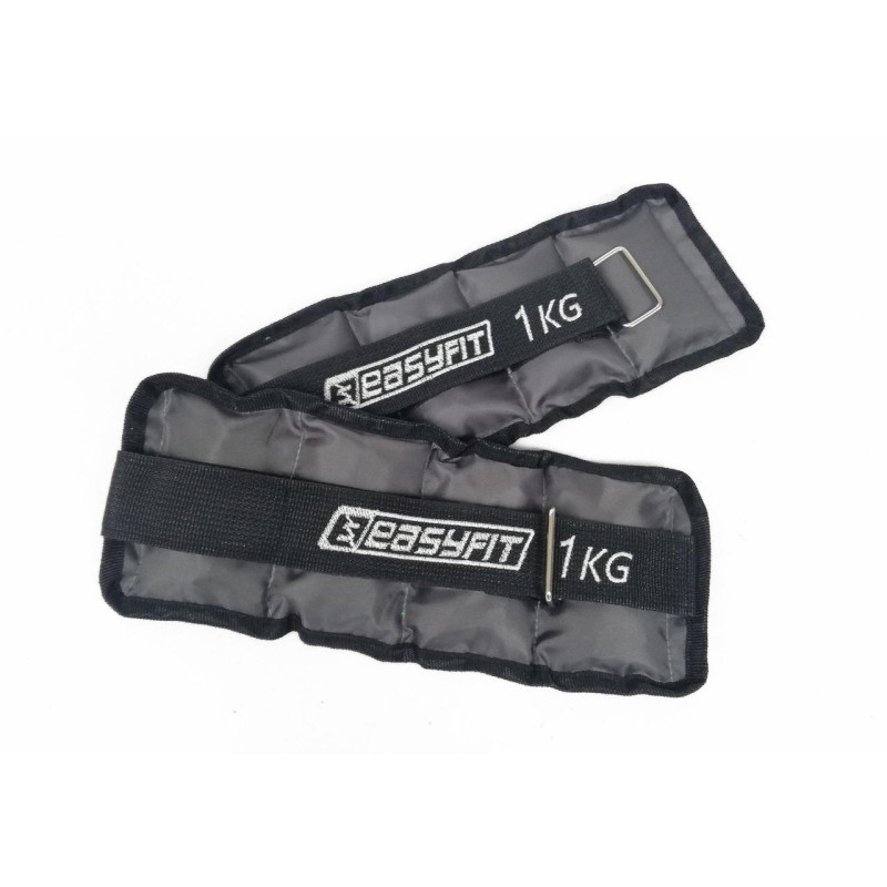 Утяжелители для ног и рук с металлом EasyFit Metal (пара), Вес 1 кг, Оксфорд, Металл, Черно-серый