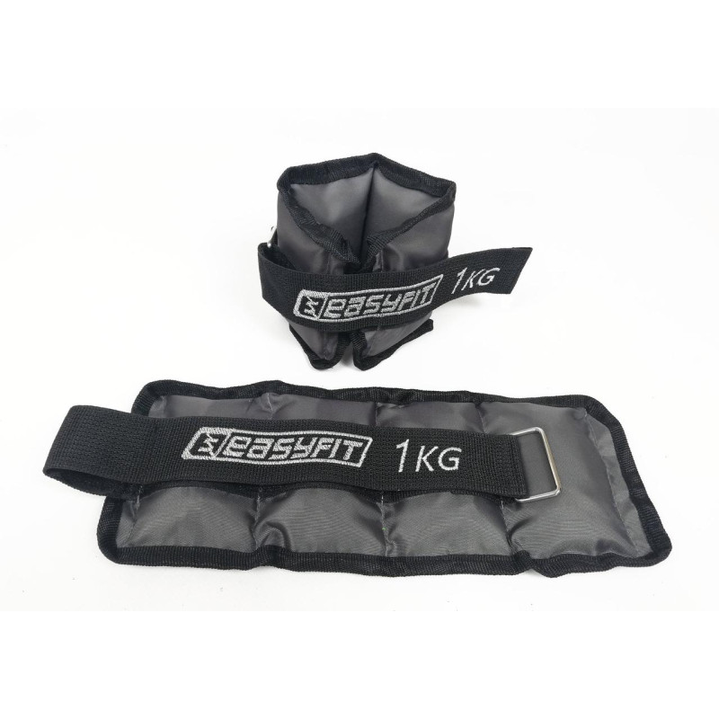Утяжелители для ног и рук с металлом EasyFit Metal (пара), Вес 1 кг, Оксфорд, Металл, Черно-серый
