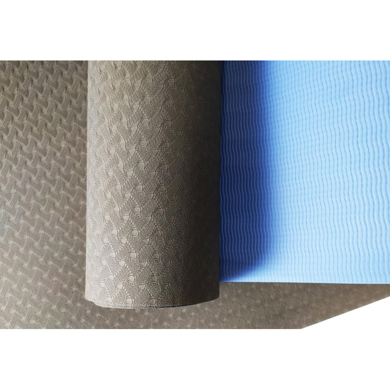 Двухслойный коврик EasyFit для пилатеса, фитнеса и йоги, 183x61 см, толщина 6 мм, TPE/TC, ECO-Friendly, черно-синий