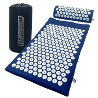 Масажний килимок EasyFit з подушкою (аплікатор Кузнєцова) для масажу спини та шиї з чохлом, довжина 62 см, ширина 40 см, товщина 2 см, бавовна, пластик, синій