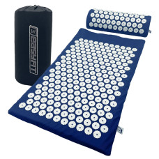 Массажный коврик EasyFit с подушкой (аппликатор Кузнецова) для массажа спины и шеи с чехлом, длина 62 см, ширина 40 см, толщина 2 см, хлопок, пластик, синий