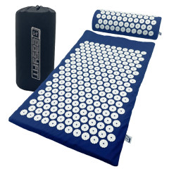 Масажний килимок EasyFit з подушкою (аплікатор Кузнєцова) для масажу спини та шиї з чохлом, довжина 62 см, ширина 40 см, товщина 2 см, бавовна, пластик, синій