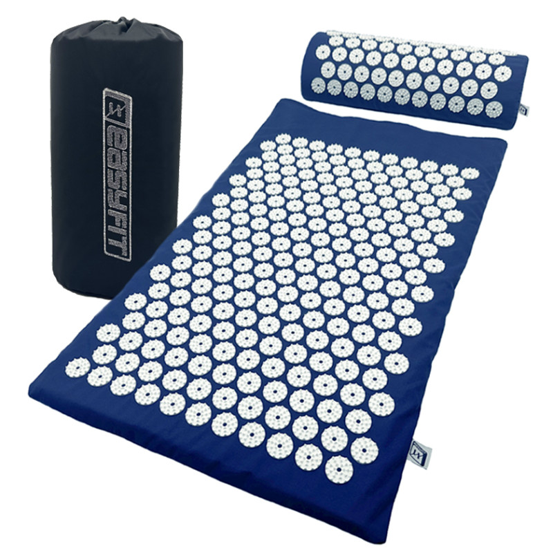 Массажный коврик EasyFit с подушкой (аппликатор Кузнецова) для массажа спины и шеи с чехлом, длина 62 см, ширина 40 см, толщина 2 см, хлопок, пластик, синий