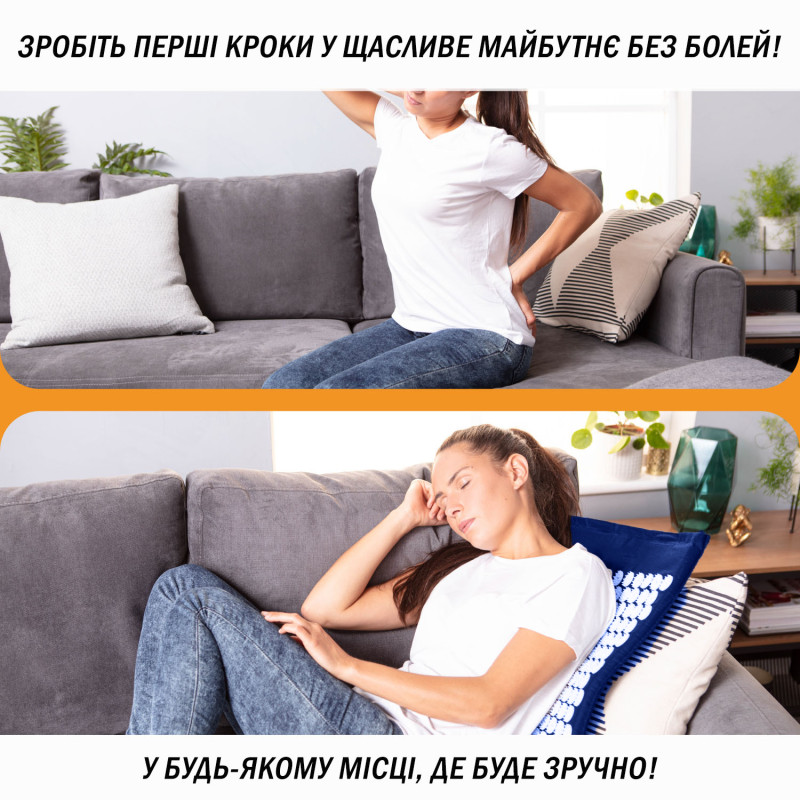Массажный коврик EasyFit с подушкой (аппликатор Кузнецова) для массажа спины и шеи с чехлом, длина 62 см, ширина 40 см, толщина 2 см, хлопок, пластик, синий