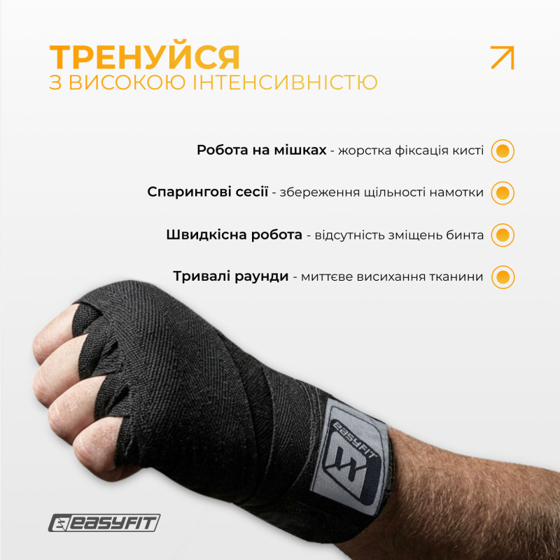 Бинти для боксу EasyFit Classic Wrap, довжина 2,5 м, чорні