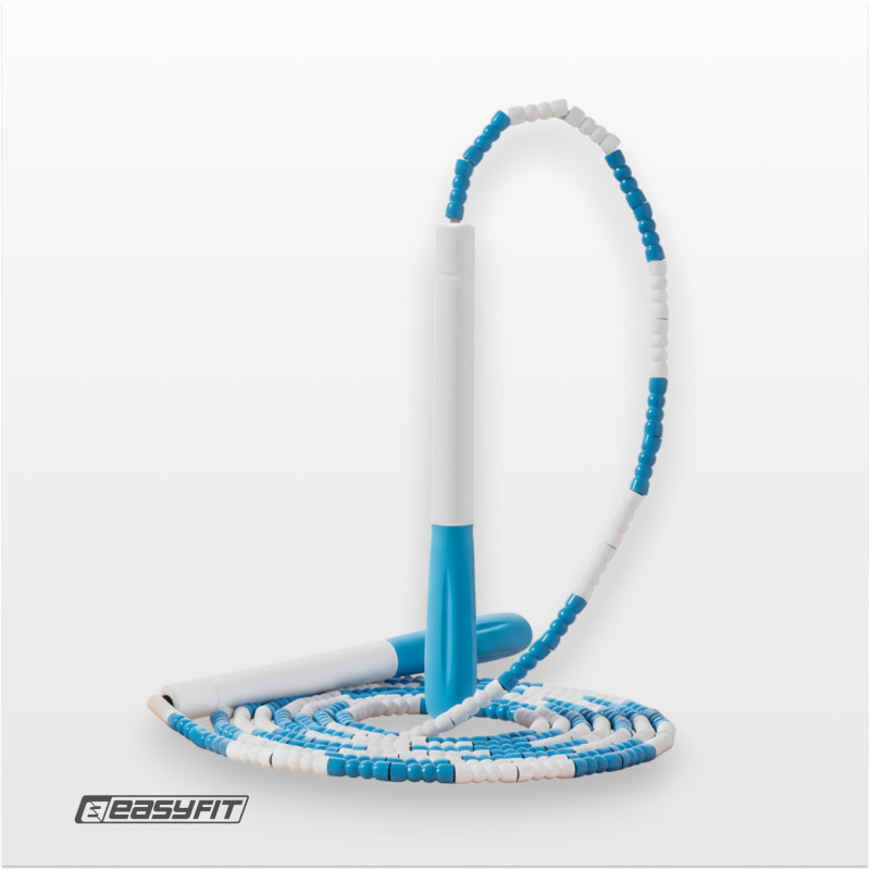 Бісерна скакалка EasyFit FreeRope, Довжина 2,7 м, Біло-блакитний, Для роуп-скіппінгу, фристайлу та функціональних тренувань